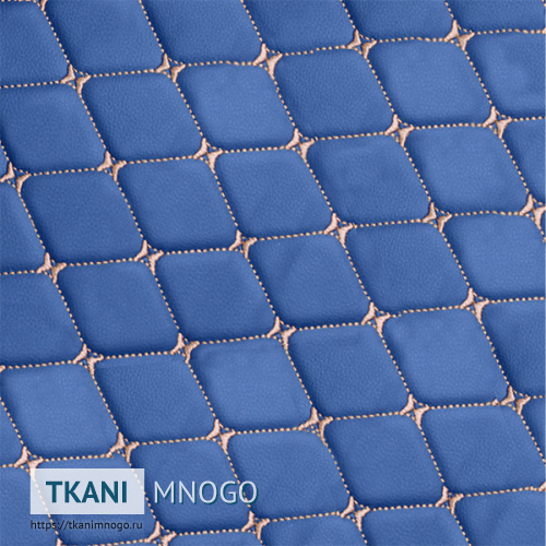 Фото ткани 1961-7 Кожа искусственная крупным планом, цвет синий, рисунок ромб, производитель Китай